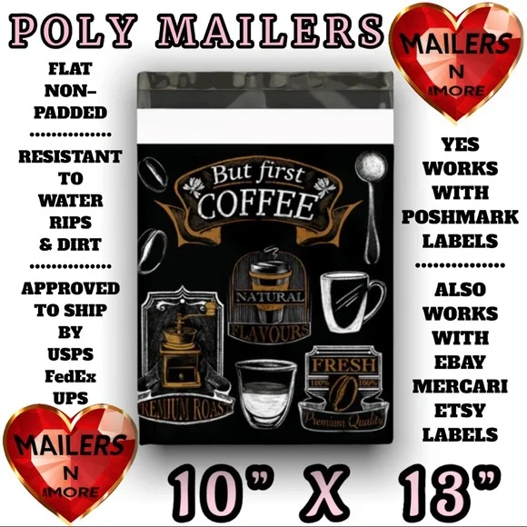 ( Quantity 50 10x13 ) Coffee Java Roast Latte Poly Mailer Bags Shipping Envelope - Picture 2 of 2